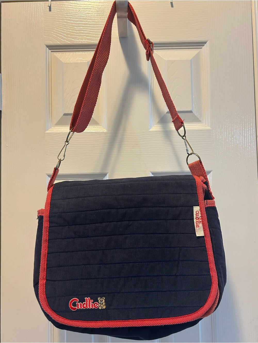 Cudlie Vintage Navy and Red Quilted Baby Diaper Messenger Bag